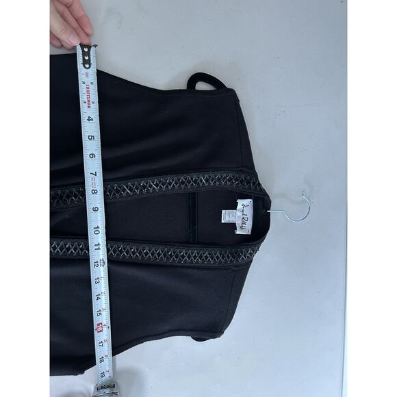 Joseph Ribkoff Vest Sweater Cardigan Leather Trim Witchy Goth Cascade Black 14 - Picture 7 of 9